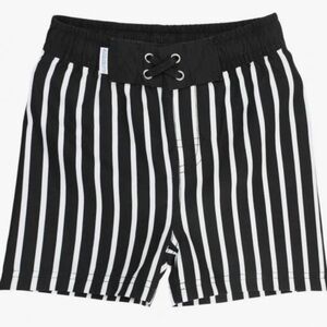 Black and White Striped Swim Trunks